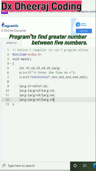 How to find greatest number between five numbers || C Programming || CS ...