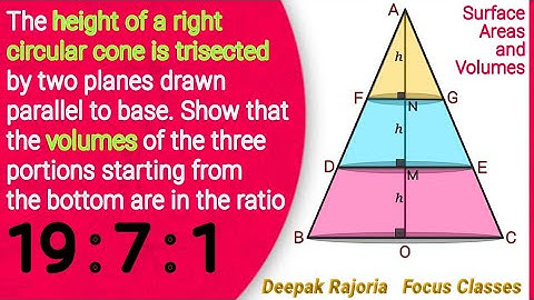 The height of a right circular cone is trisected by two planes drawn parallel to base. Show that the