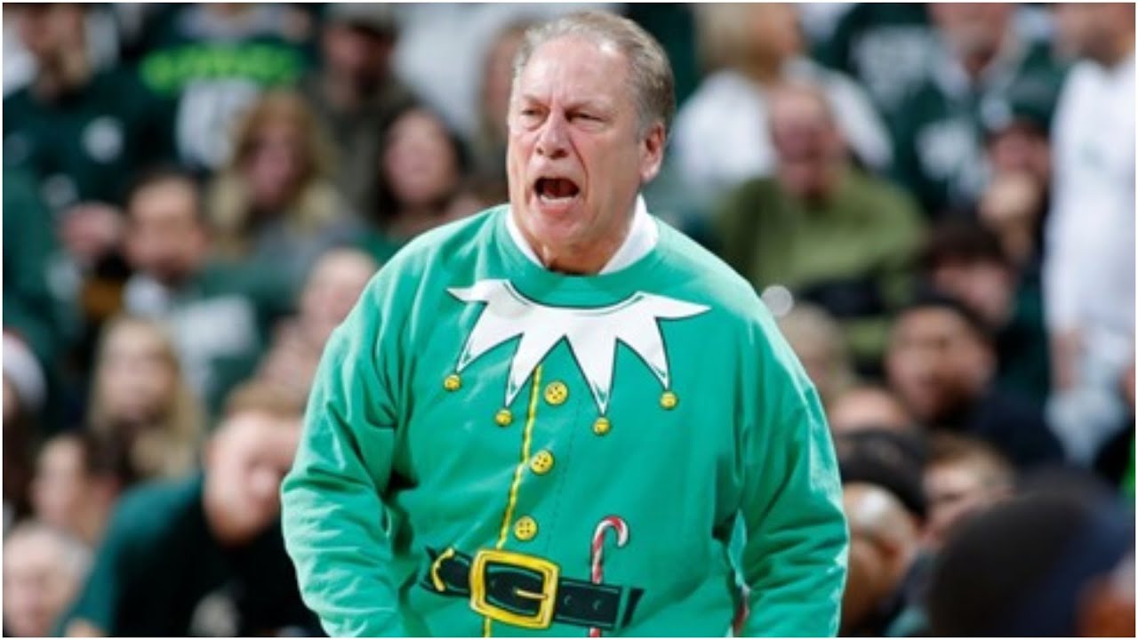 Tom Izzo gets T'd up while wearing an elf sweater 🎄