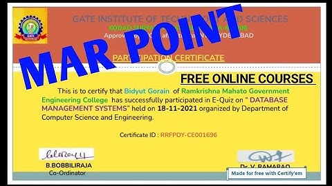 NATIONAL LEVEL E-QUIZ ON DATABASE MANAGEMENT SYSTEMS CERTIFICATE.
