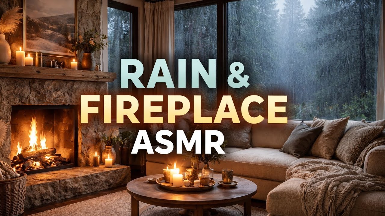 Heavy Rain & Fireplace Sounds for Deep Sleep 🌧️ 🔥 | Cozy Cabin ASMR (No ...