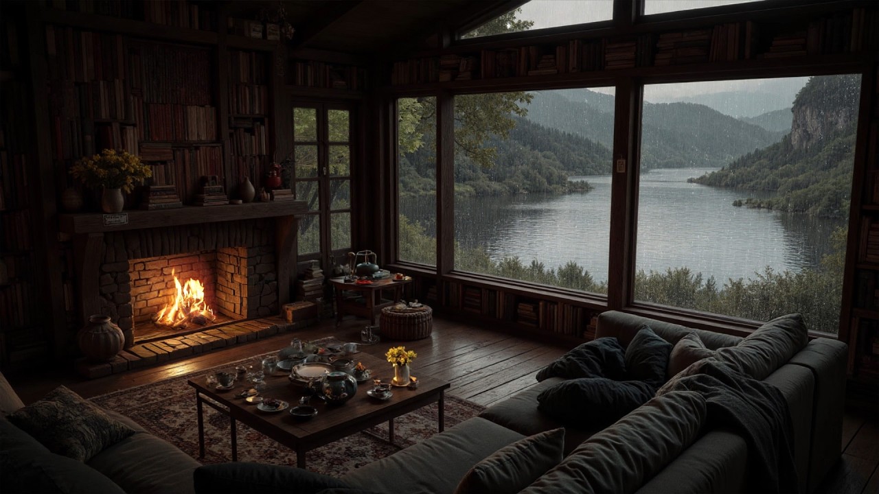 No Ads ⛈️ Soothing Lakeside Forest Rain 🌧️ Thunder & Porch Sounds for Deep Sleep Night