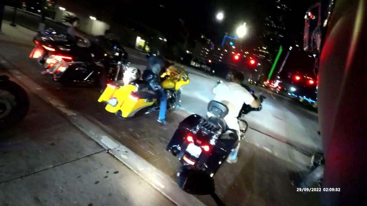 Cruisers racing from light to light through Downtown Dallas, TX!