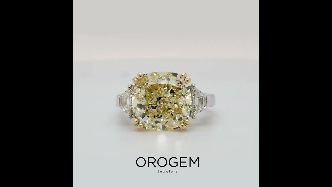 9.05 Carat Cushion Fancy Yellow Diamond Engagement Ring Gia