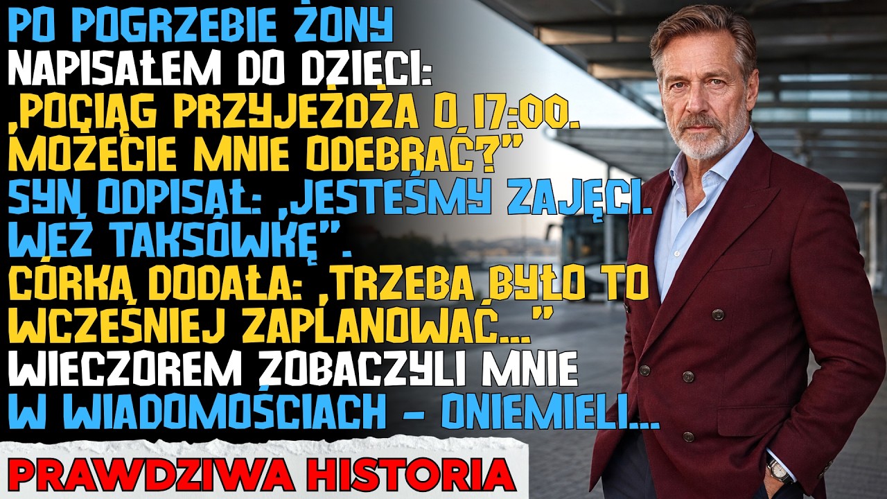 Wracałem z pogrzebu żony i pierwszy raz od lat poprosiłem dorosłe dzieci, żeby odebrały mnie z dworca. Syn odpisał: "Mamy urwanie głowy, weź taksówkę." Córka dodała, że trzeba było wszystko...