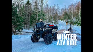 Solo Winter ATV Ride - Risky Frozen River Crossing, Cooking Giant Burger over a Campfire w/ My Dog.