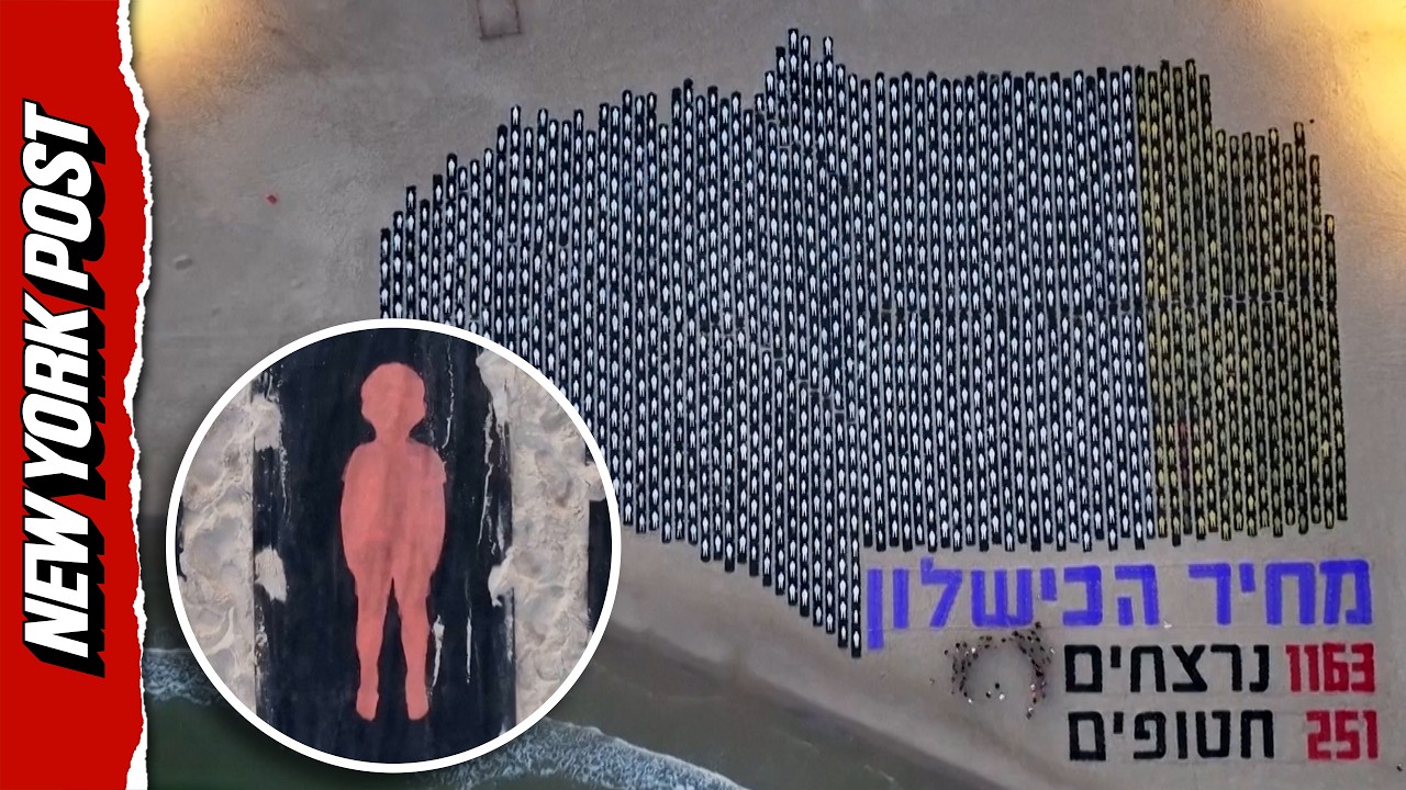 Drone Footage Highlights October 7th Installations in Tel Aviv Commemorating Victims