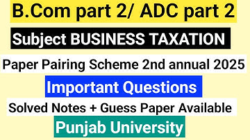 B.Com part 2 subject business taxation paper pairing scheme 2nd annual exam 2025 Punjab University.