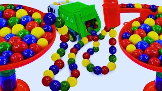 Marble Run ASMR Race ☆ HABA Slope & Dump Truck Excavator Ambulance Forklift Garbage Truck Tractors