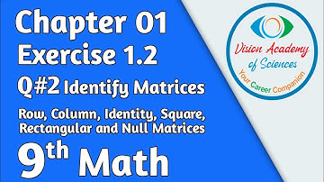 Exercise no 1.2 ll Identify square, rectangular,row,column,identity and null matrices l class 9 math