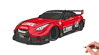How to draw a NISSAN GTR R35 LIBERTY WALK SILHOUETTE / drawing nissan GT-R 35 step by step