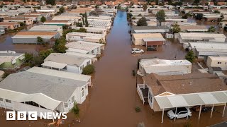 ⁣California's 'bomb cyclone' creates flood warning for millions - BBC News