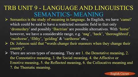 SEMANTICS | PG TRB ENGLISH | UNIT-9