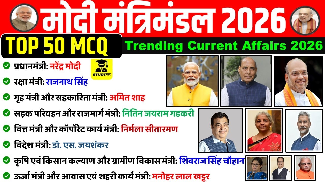मोदी मंत्रीमंडल 2026 VARTMAN ME KON KYA HAI | Modi Mantrimandal 2026 | Modi Cabinet Ministers 2026