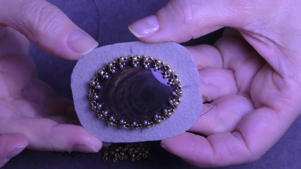 Tutorial: Beaded Embroidery. Bezel. Оплетение кабошона. Part 1.