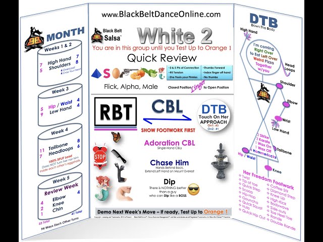 This video does NOT replace the Black Belt Salsa (BBS) White Belt curriculum.  
It is simply a sample White 2 pattern th
