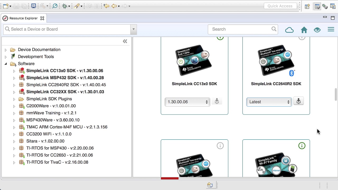 Selecting Software Versions in Resource Explorer
