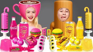 ASMR MUKBANG 핑크 옐로우 푸드 챌린지 Pink VS Yellow Food Challenge Ballerina Cappuccina VS Tung Tung Sahur
