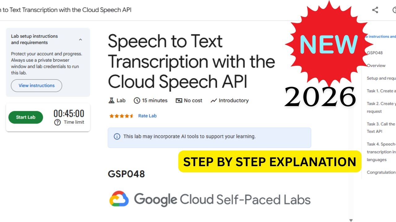 [NEW 2026] Speech to Text Transcription with the Cloud Speech API Lab | Google Cloud Arcade Program
