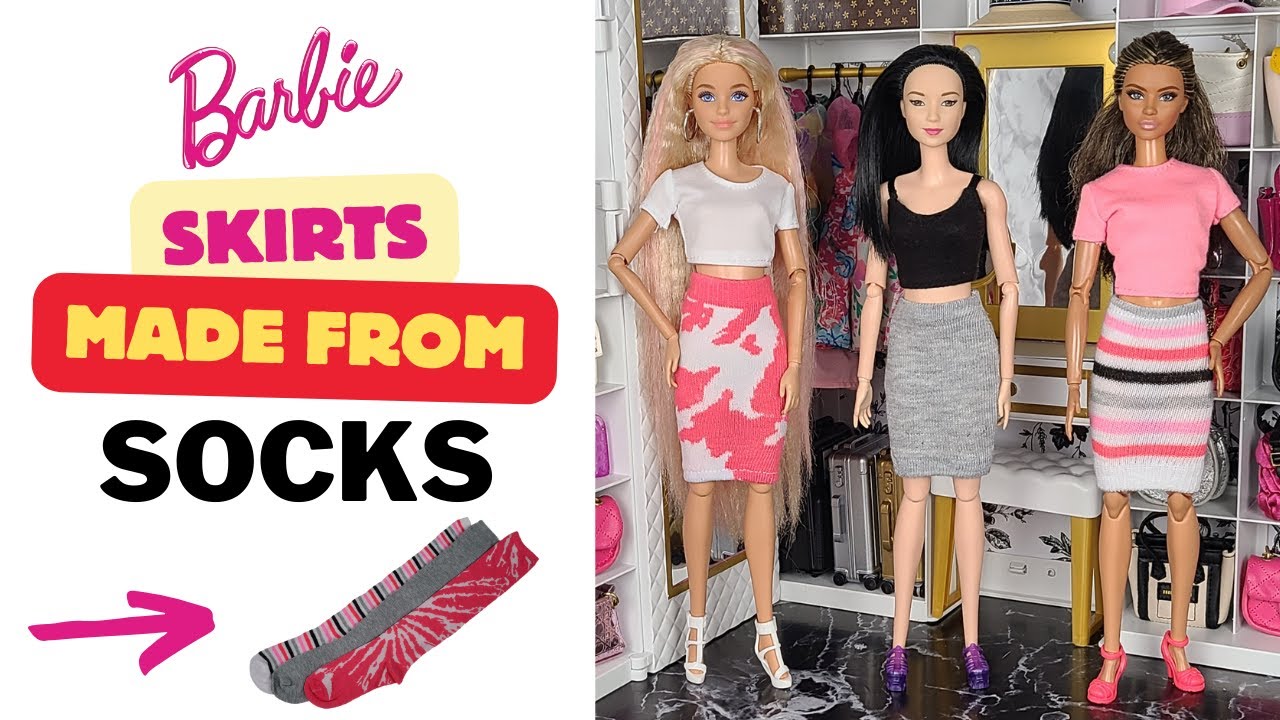 DIY Barbie Skirts Made From Socks - 3 Ways - 