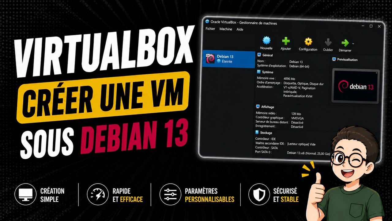 VIRTUALBOX : Créer une VM sous DEBIAN 13 et ajouter l'utilisateur dans ...