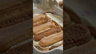 Pastry chef making tiramisu dessert