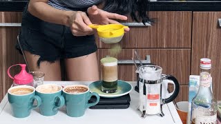 Membuat Hot Cappuccino, Caramel Macchiato, Cafe Mocha Green Tea Coffee Menggunakan French Press