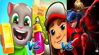 Talking Tom Gold Run VS Subway Surfers San Francisco Miss Maia VS Miraculous Ladybug and Cat Noir screenshot 5