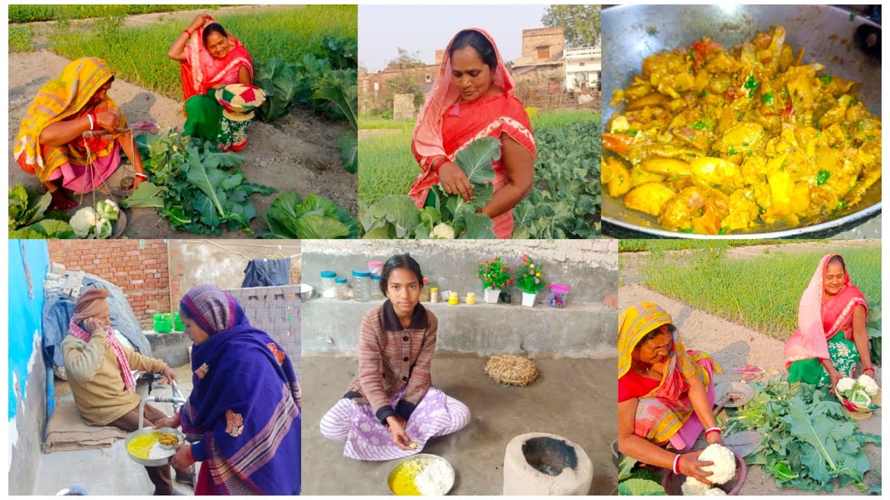 पहली बार अपना बनाया हुए टोकरी को लेकर गई सब्जी लेने खाने में बनाया चावल दाल और आलू गोभी की सब्जी😋