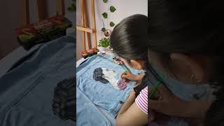 Painting On Denim Jacket 🎨🖌️💕 #painting #denim #jacket #portrait  #shorts