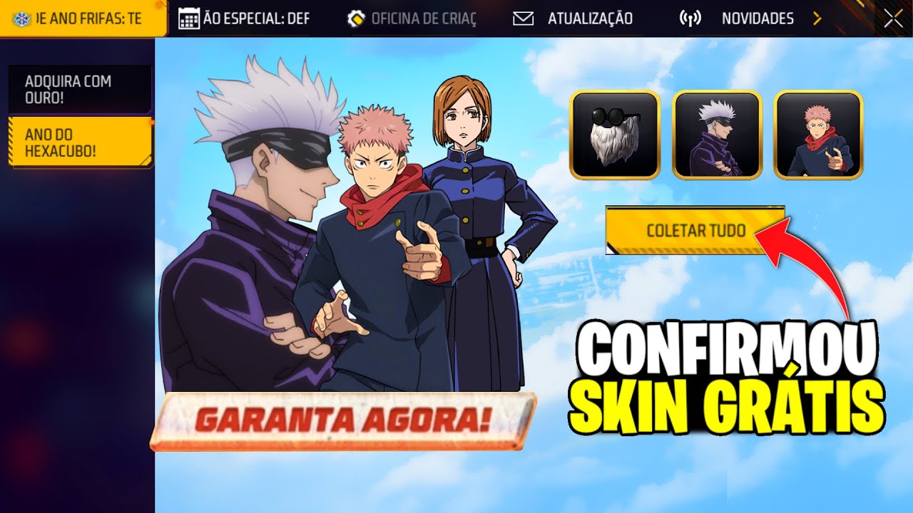 FINALMENTE! CHEGOU A SKIN JUJUTSU KAISEN NO JOGO E DATA DA BARBINHA NO FREE FIRE