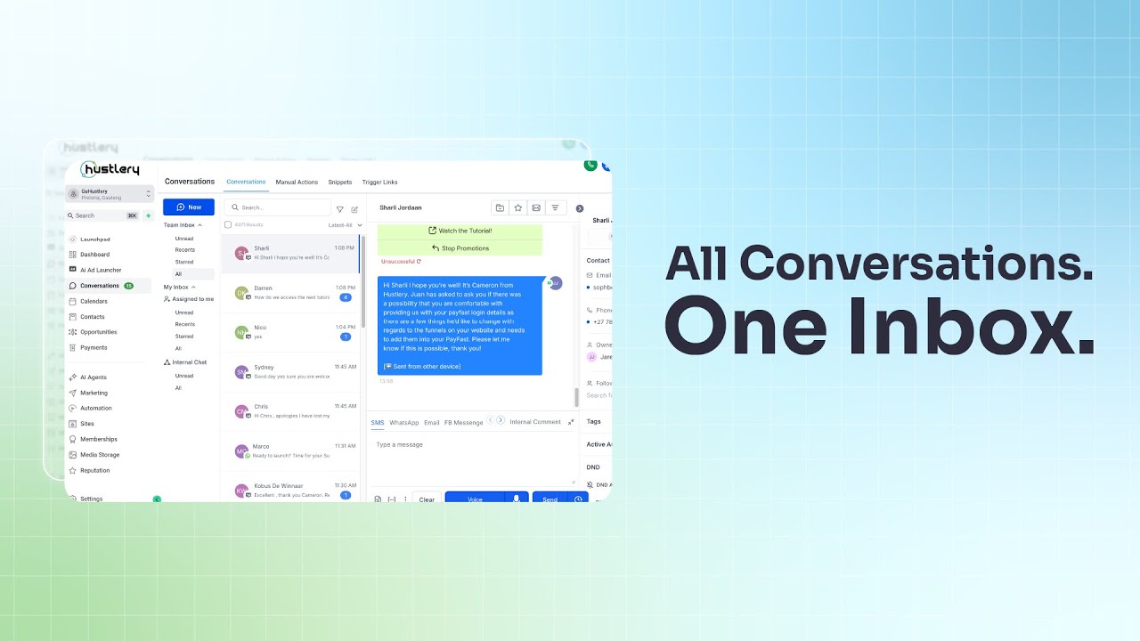 All Conversations. One Inbox. | Hustlery Unified Inbox