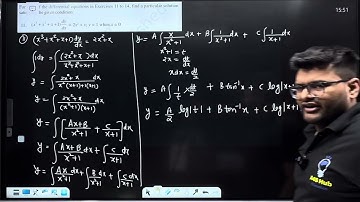 11.Find Particular solution  (x3 + x2 + x + 1) dy/dx = 2x2 x; y = 1 when x = 0