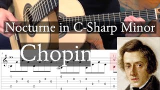 NOCTURNE IN C-SHARP MINOR (Transposed Am) - Chopin - Full Tutorial with TAB - Fingerstyle Guitar