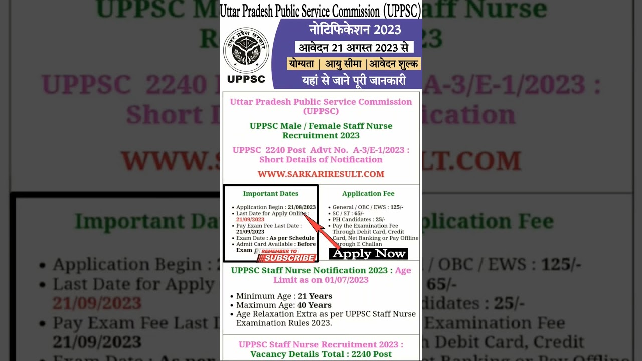 UPPSC Male / Female Staff Nurse Recruitment 2023 | UPPSC Staff Nurse Notification 2023 | 
