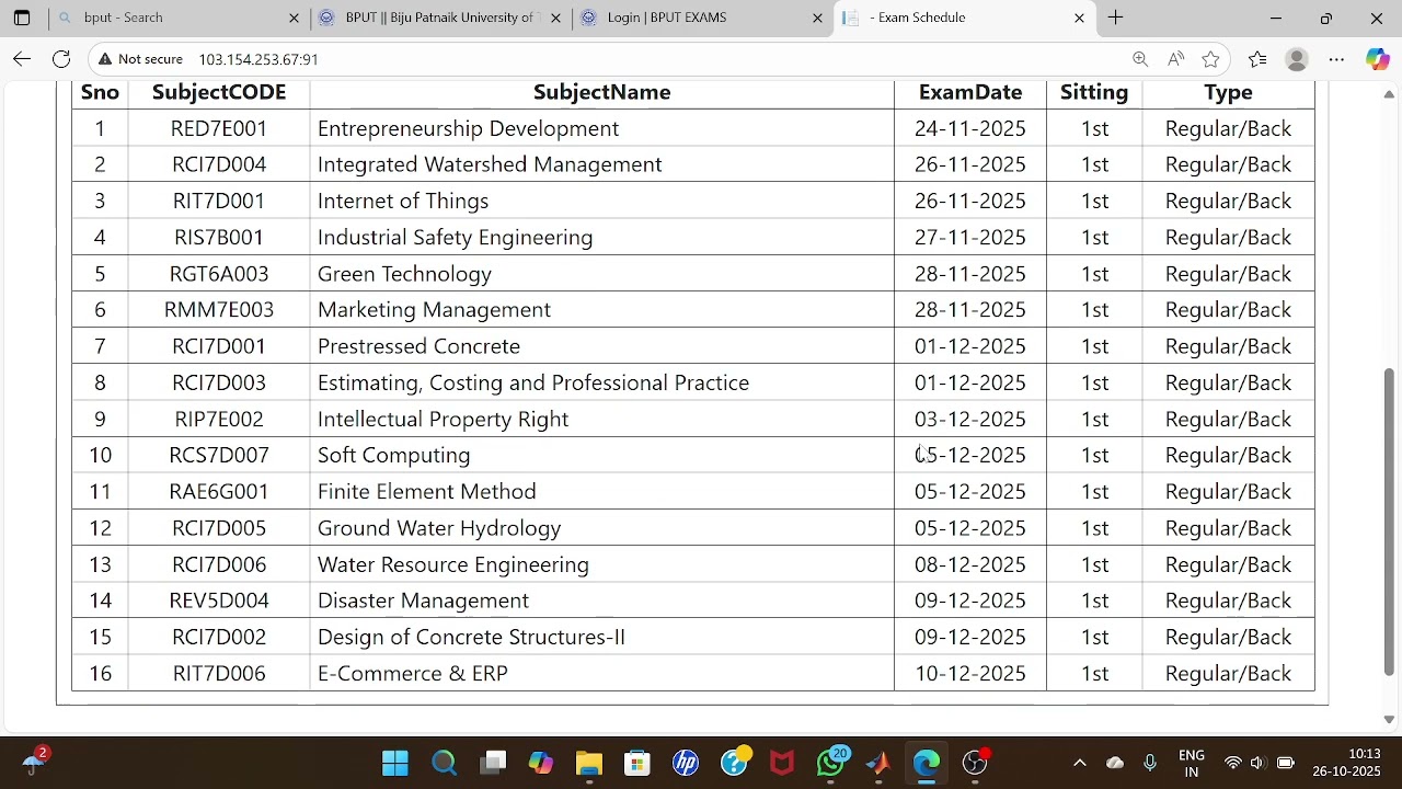 How to check BPUT exam schedule.