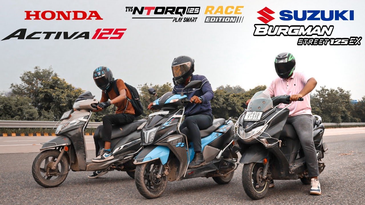 Honda Activa 125 vs Tvs Ntorq 125 vs Suzuki Burgman 125 || DRAG RACE || unspected Race