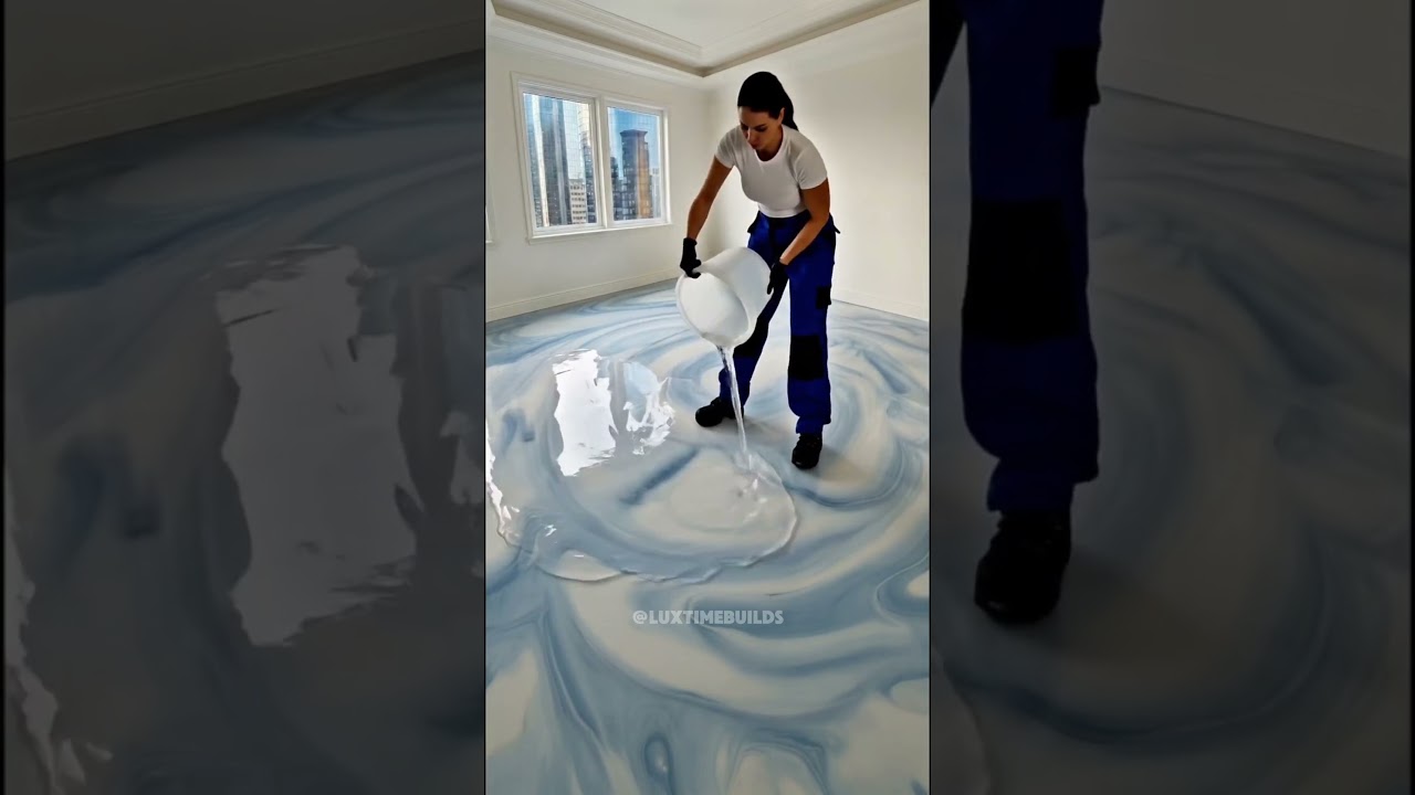 WOW !  🤯 AMAZING FLOOR TRANSFORMATION - Blue White Epoxy Floor 