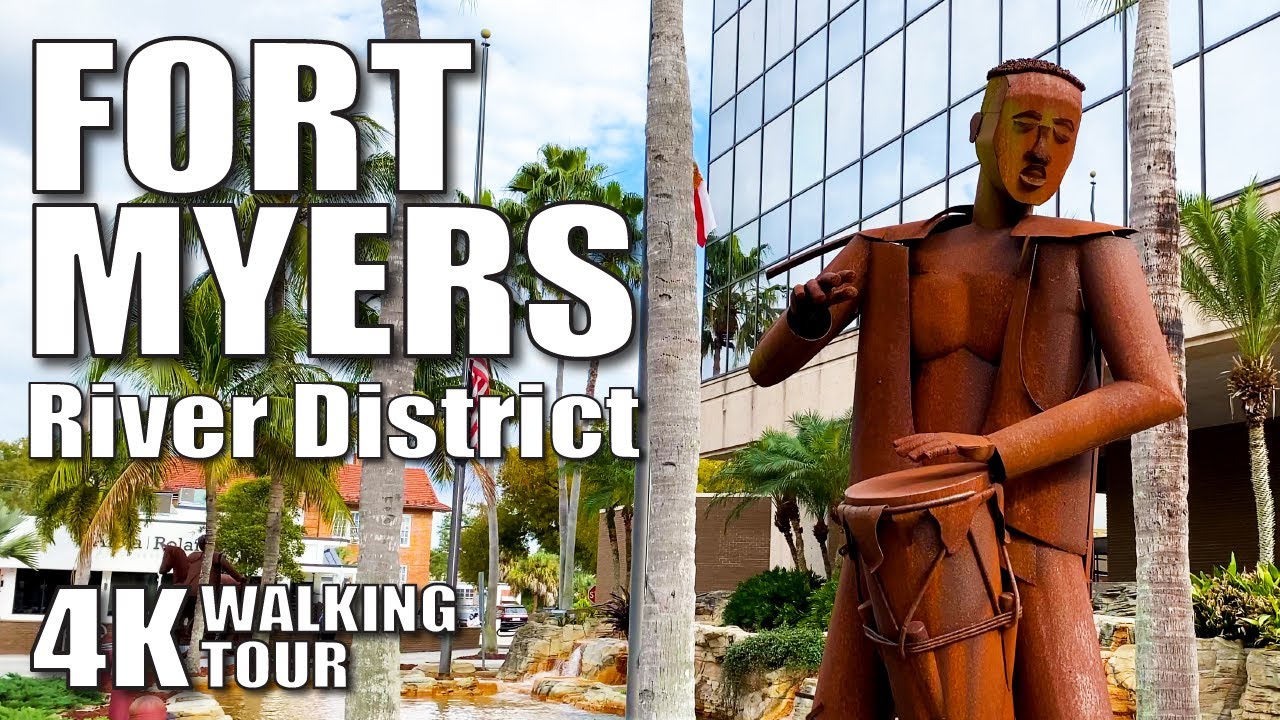 |4K| Downtown Fort Myers Florida River District, Walking Tour, Slow TV, Ambient