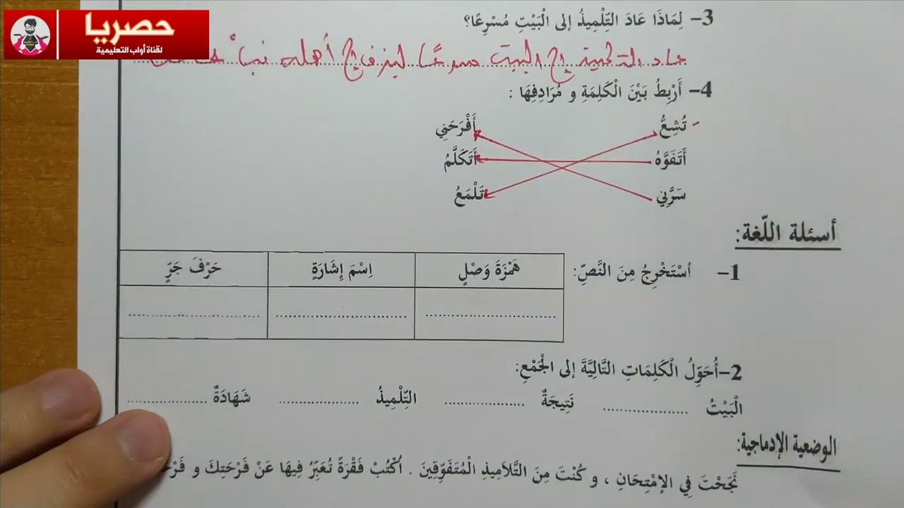 حل نموذجي لامتحان الفصل الثالث في اللغة العربية / السنة الثانية ابتدائي 2021-2022