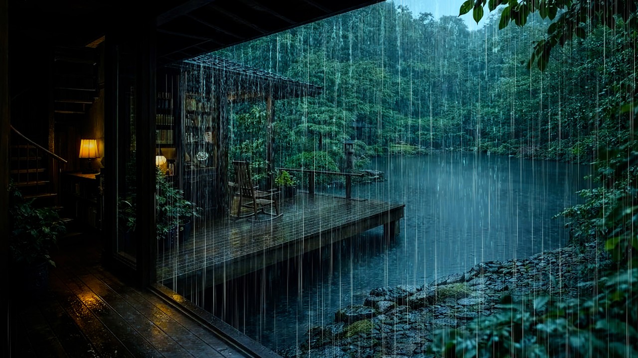 🌧️ SOOTHING RAIN on Forest Cabin | Rain Sounds for Sleeping | ASMR Rain on Forest Lake