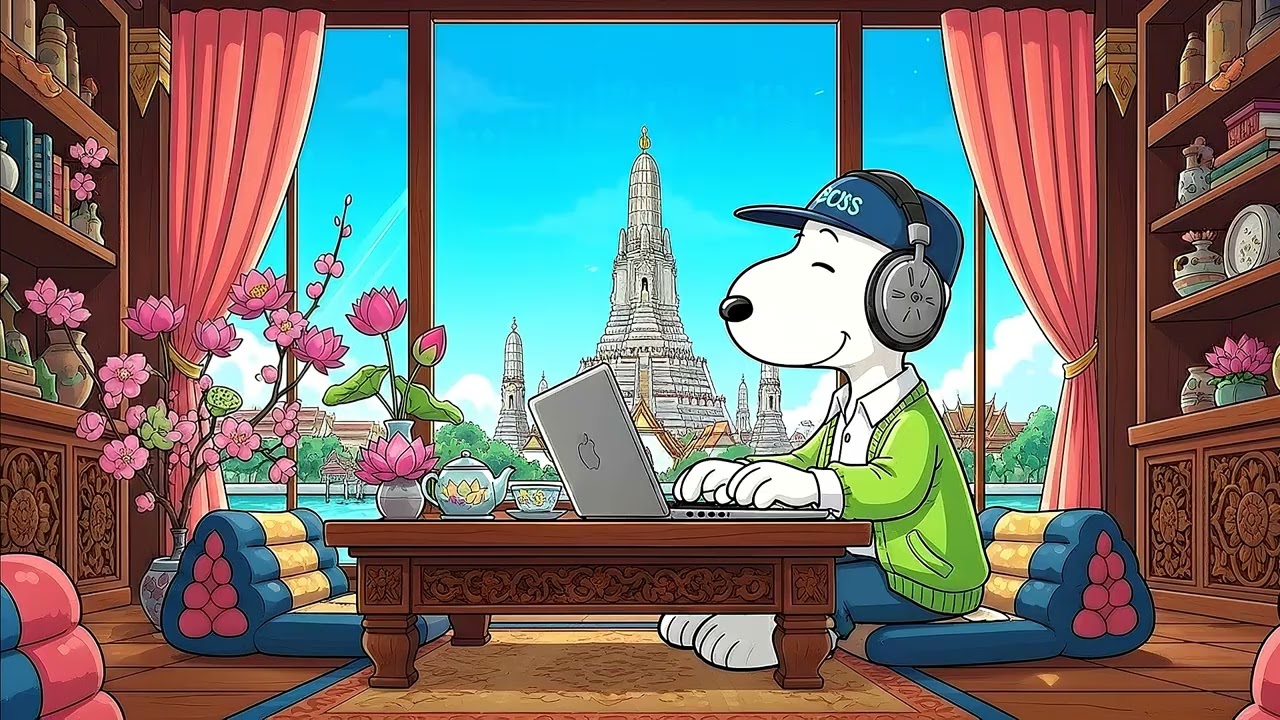 Snoopy's Bangkok Spring Café ☕ Positive Jazz & Sweet Bossa Nova for Concentration