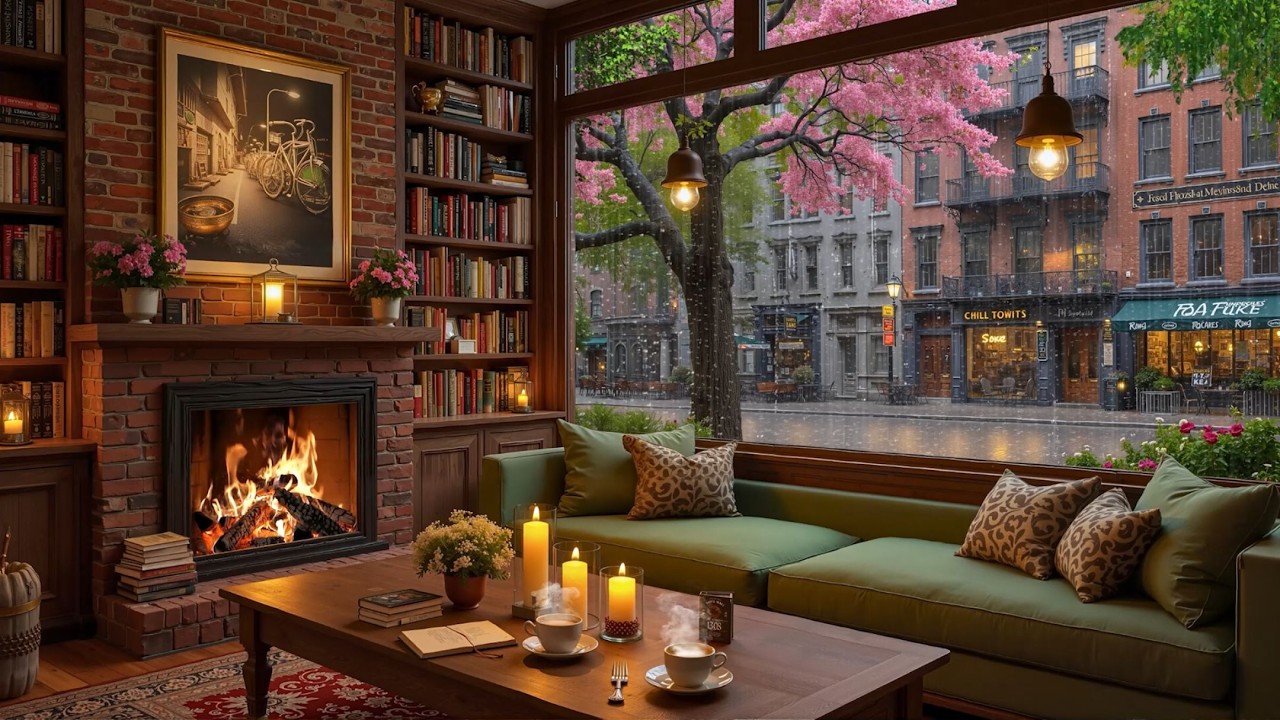 Уютное кафе под дождем ☕ Нежная джазовая фортепианная музыка под дождем и у камина