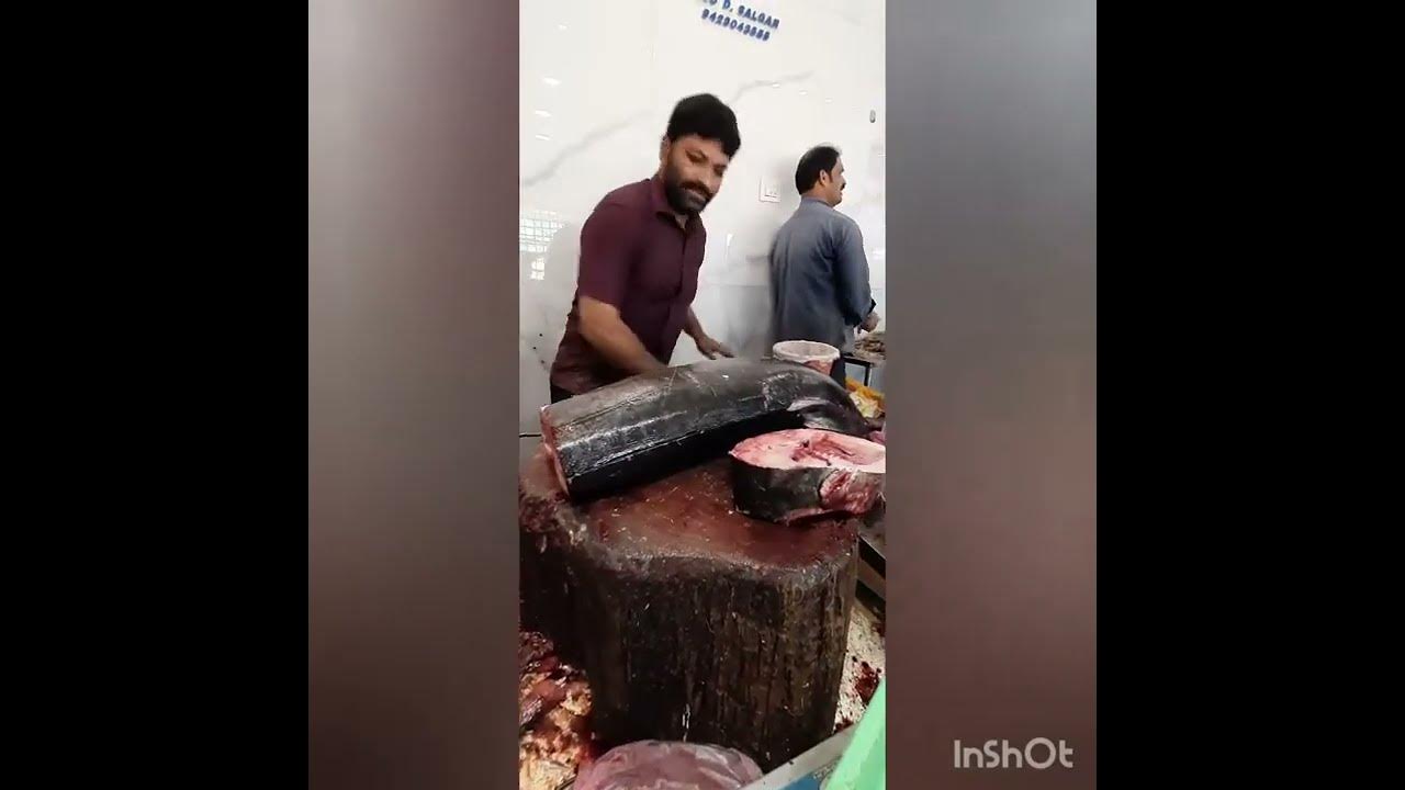 Cutting the biggest surmai in fish market YouTube