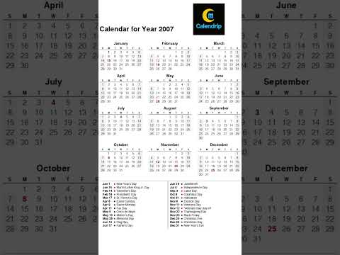Calendar 2007 Monthsoftheyear 2007