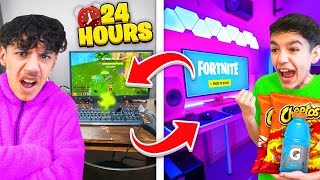 SWITCHING Fortnite Gaming Setups with My Little Brother for 24 Hours