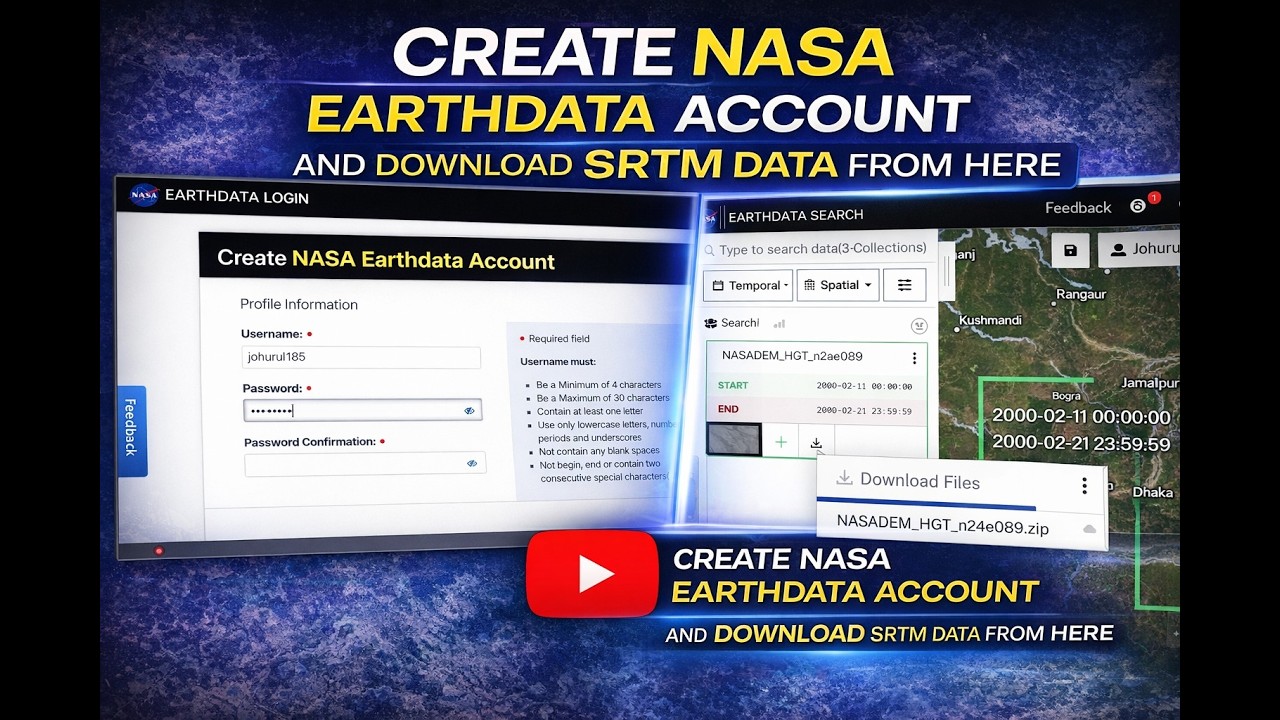NASA Earthdata account generation and download DEM from here for free