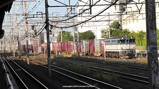 《JR貨物》更新色EF65 2063号機が牽引する74レ貨物列車 吹田タでクネクネと転線しながら入線(R3.10.3)