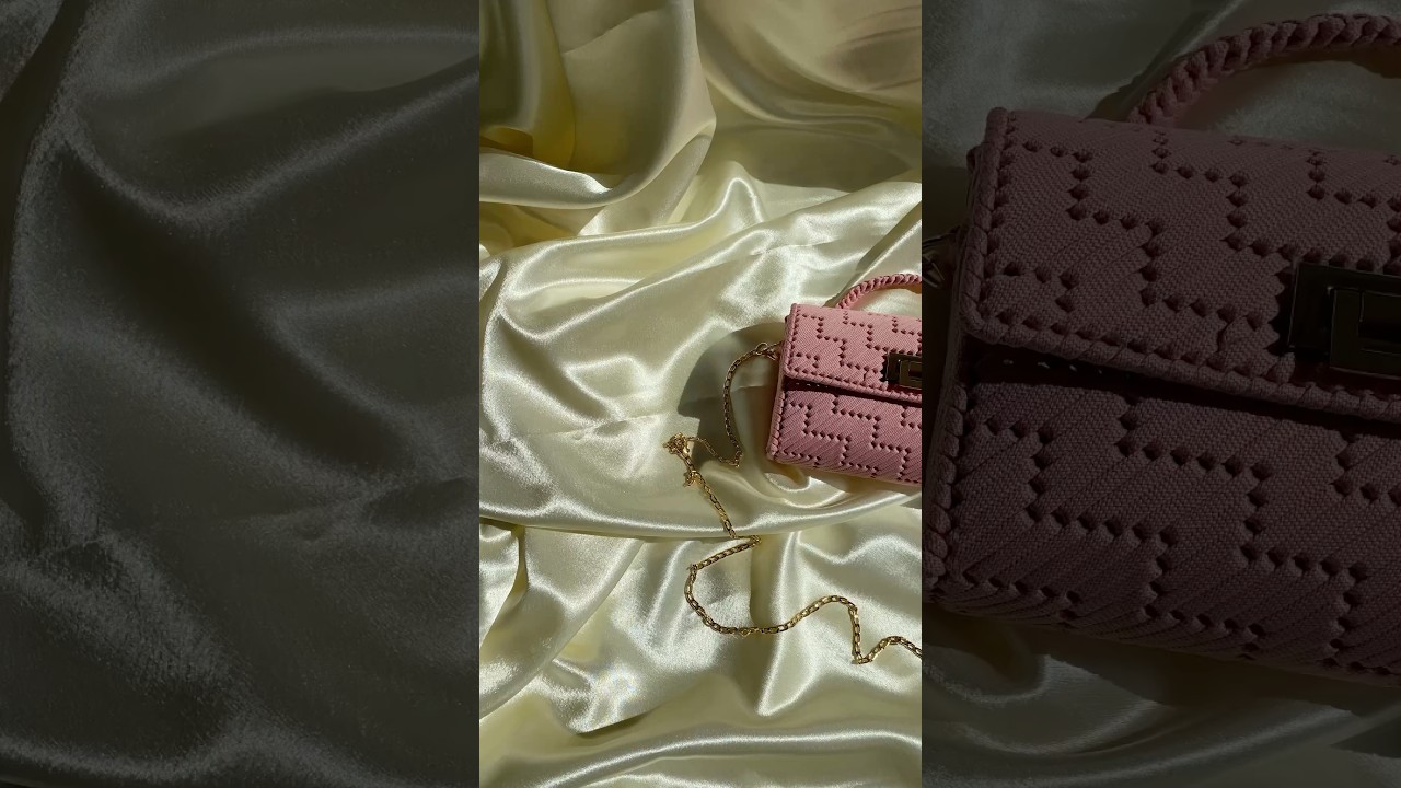 Pink Canvas mini bag with gold chain | Crochet crossbody bag 