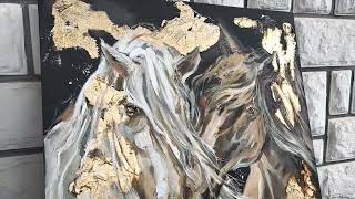 スロベニア 二つの心。金箔を施したオリジナル油絵。動物アート